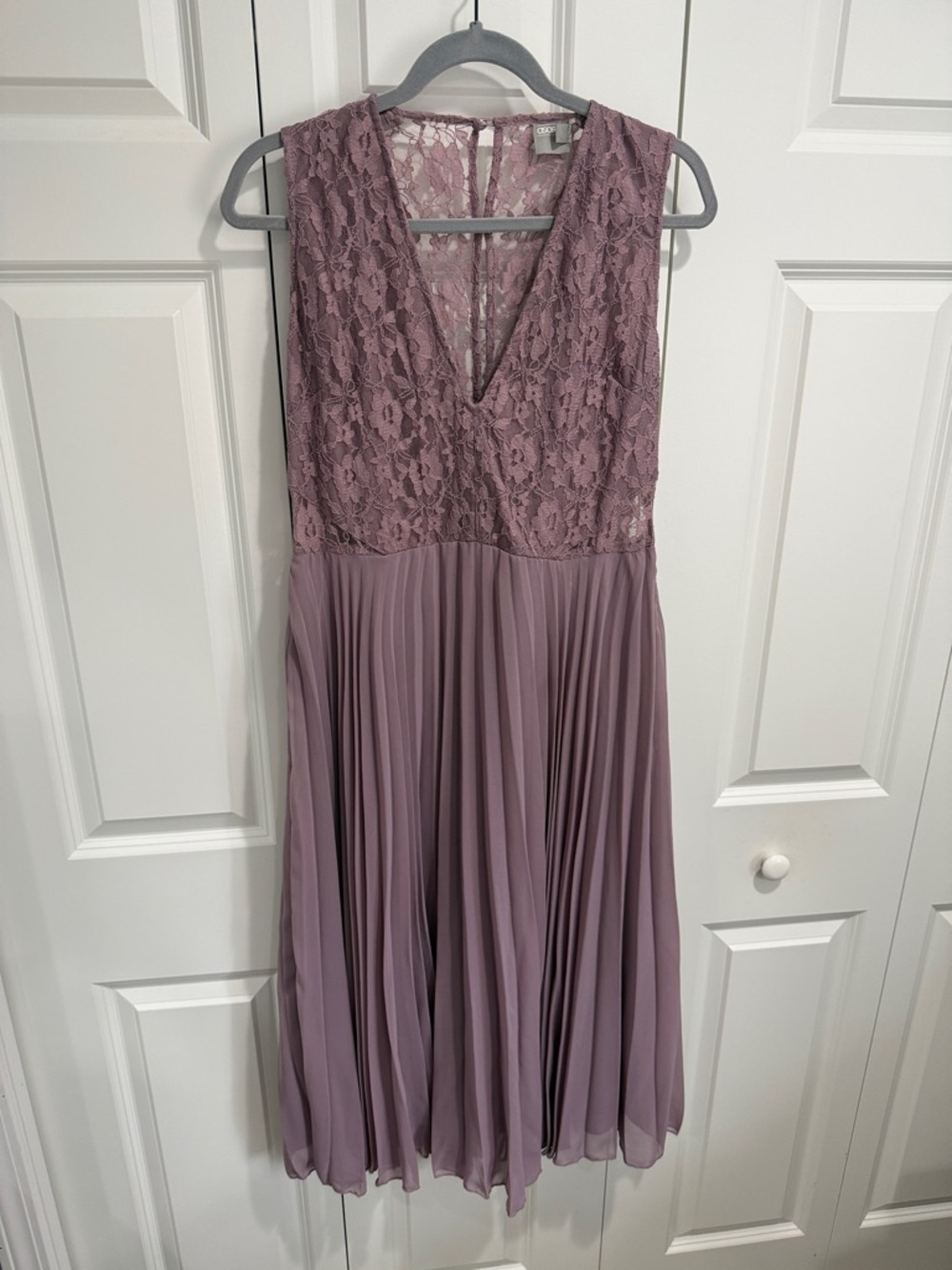 ASOS Lace Bodice Pleated Midi Dress in Dusty Mauve